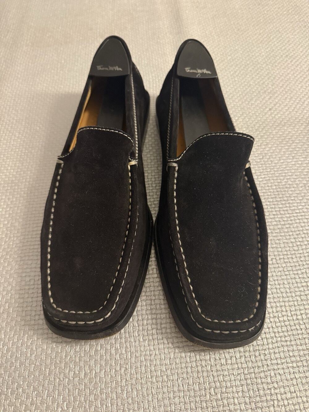 Tod’s black suede nubuck slip-on loafer white White Stitching! Sz 7.5!